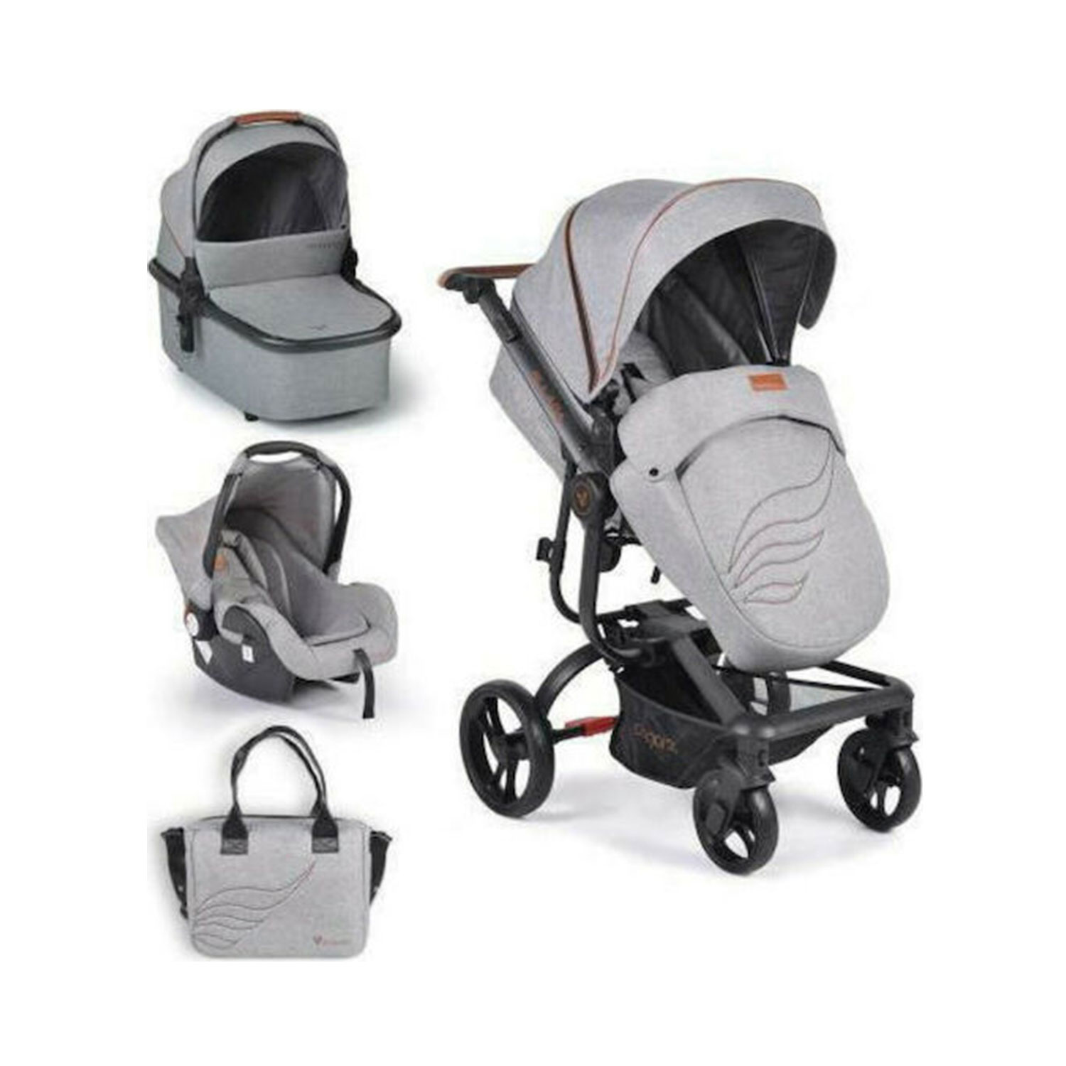 Πολυκαρότσι 3 in 1 Με Πορτ Μπεμπέ Ellada Grey Cangaroo 3800146235628