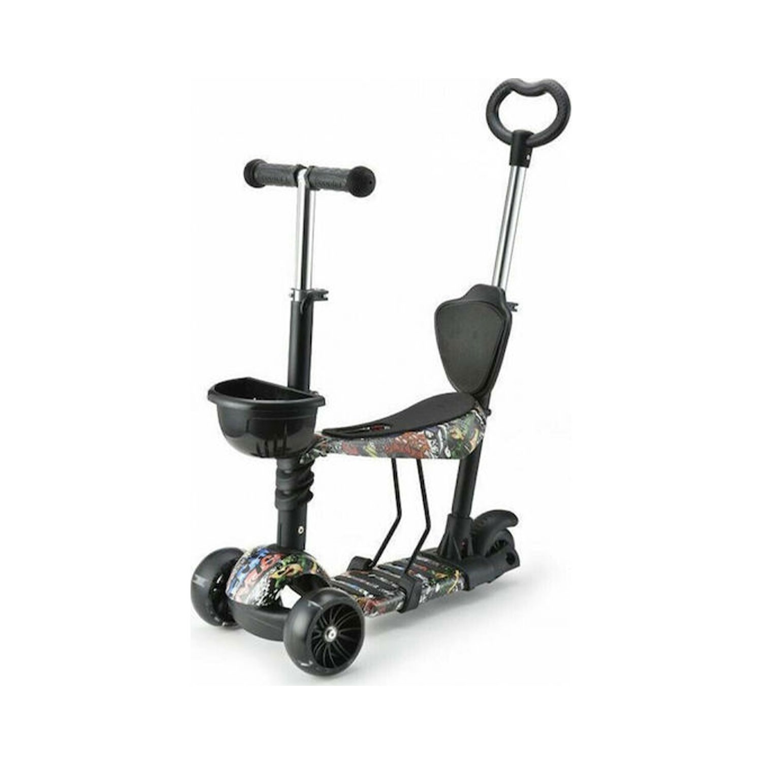 Πατίνι Scooter 3in1 Pixy Τρίτροχο με Κάθισμα και Λαβή Γονέα Black Moni 3800146226060