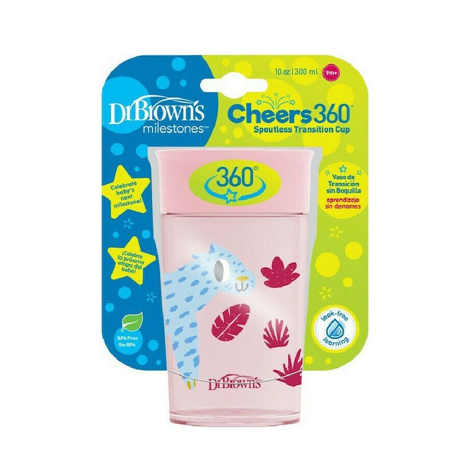 Dr. Brown's Παιδικό Ποτηράκι "Cheers 360° " από Πλαστικό Ροζ 300ml για 9m+ TC 01093