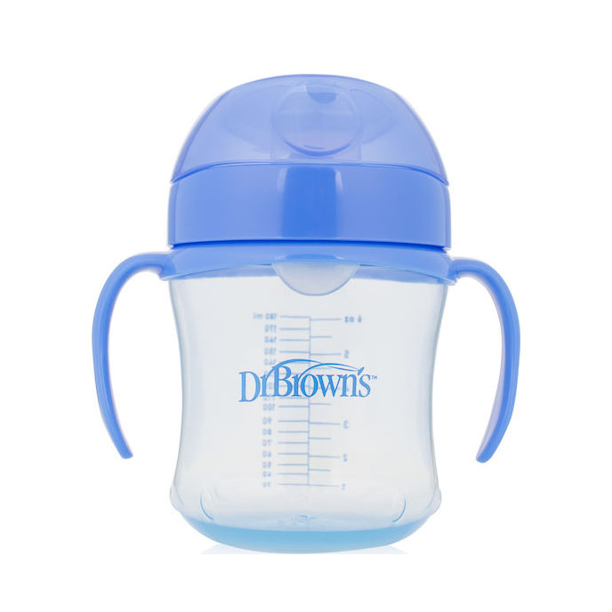 DR. BROWN'S Κύπελλο 180 ml μαλακό στόμιο με καπάκι και λαβές μπλε TC 61001-1 blue