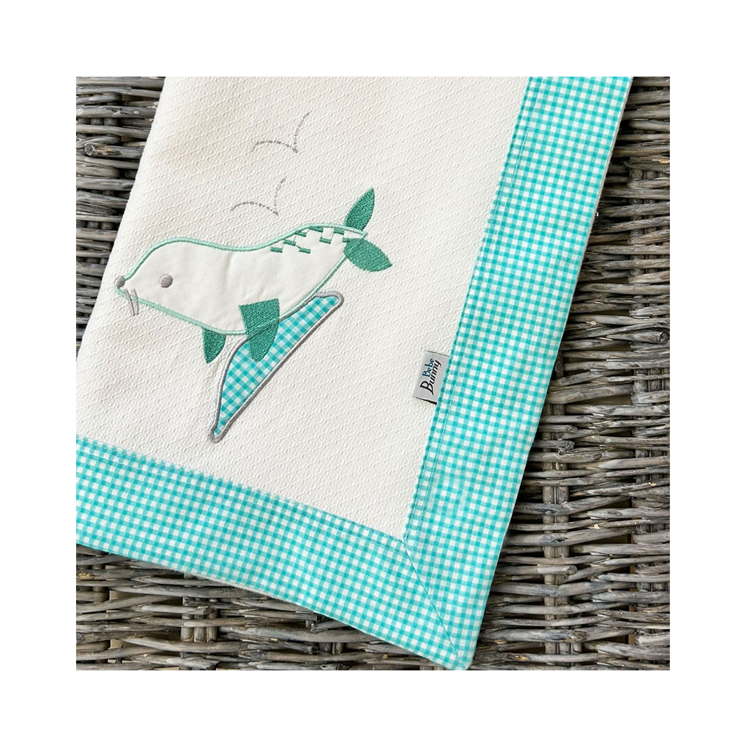 Bunny Bebe Πάνα πικέ με φάσα καρό (90×90), μέντα 750