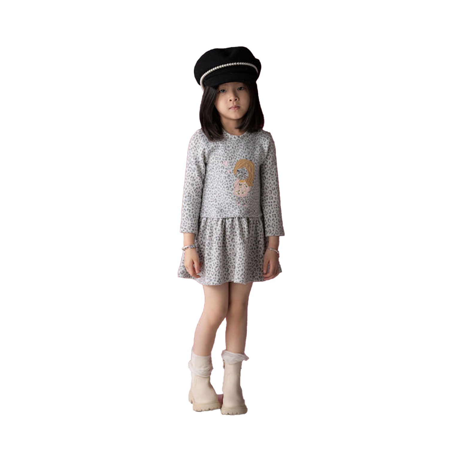 Εβίτα Fashion Παιδικό Φόρεμα Με Τσαντάκι, Animal Γκρί 243236